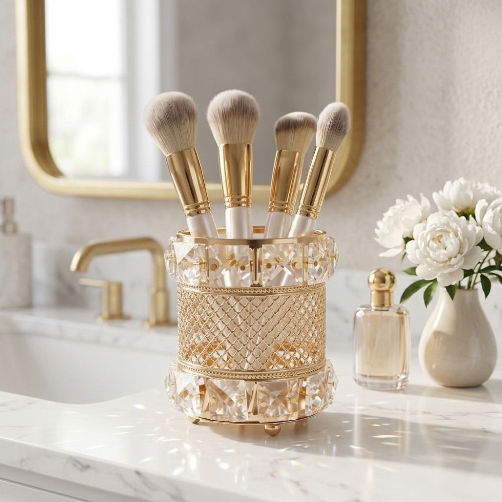حامل فرش مكياج ذهبي، منظم فاخر - مراجعة Luxury Skincare And Makeup Brands وسعره