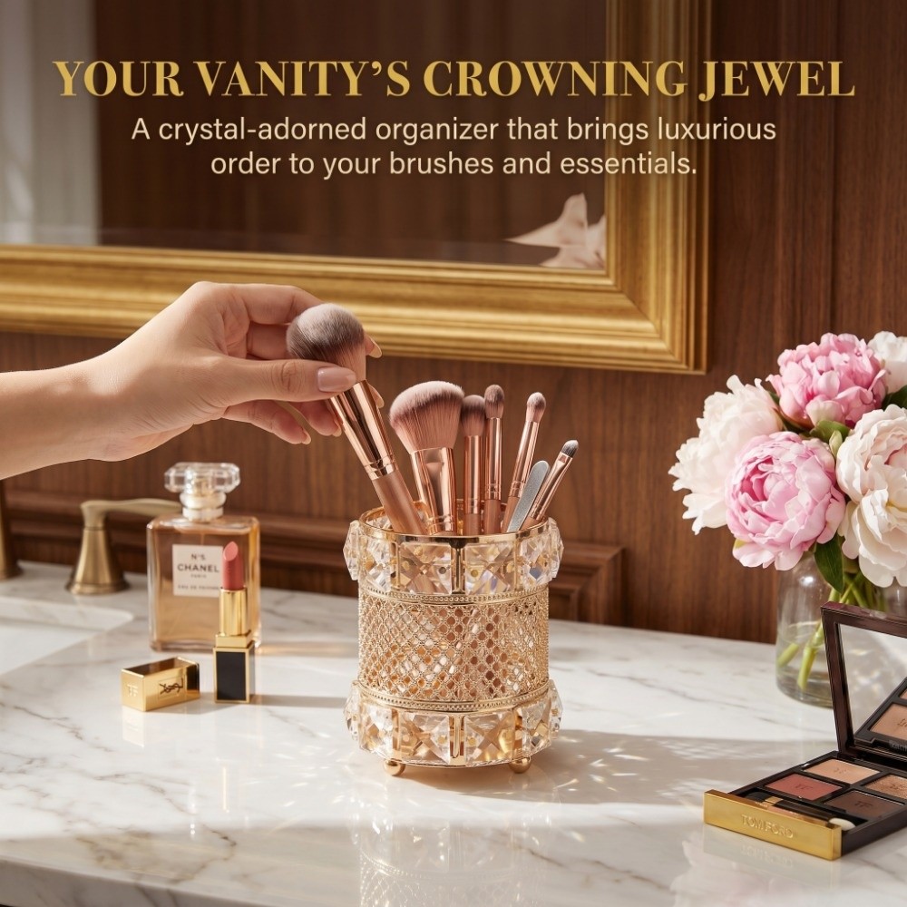 حامل فرش مكياج ذهبي، منظم فاخر - مراجعة Luxury Skincare And Makeup Brands وسعره
